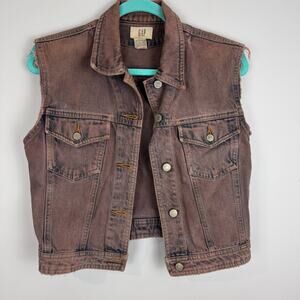 Vintage Gap Women's Brown Acid Washed 100% Cotton Denim Vest Size Small